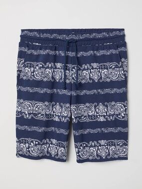 H&M Patterned Sweatshirt Shorts Navy Blue White Paisley Size Large
